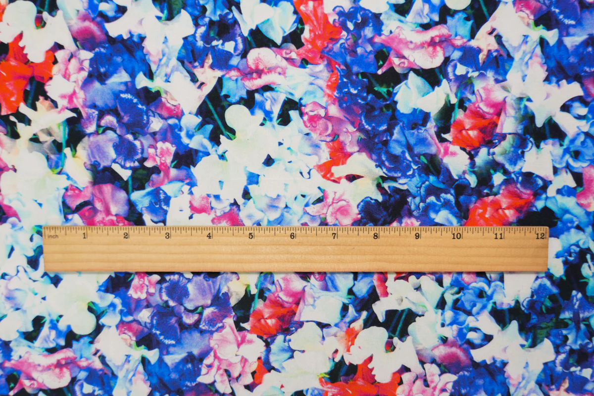Blue Silk Floral Printed Crepe De Chine Woven Fabric - Image 5