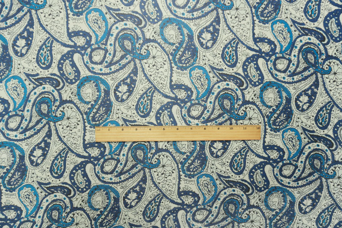 Blue Silk Paisley Printed Chiffon Woven Fabric - Image 5