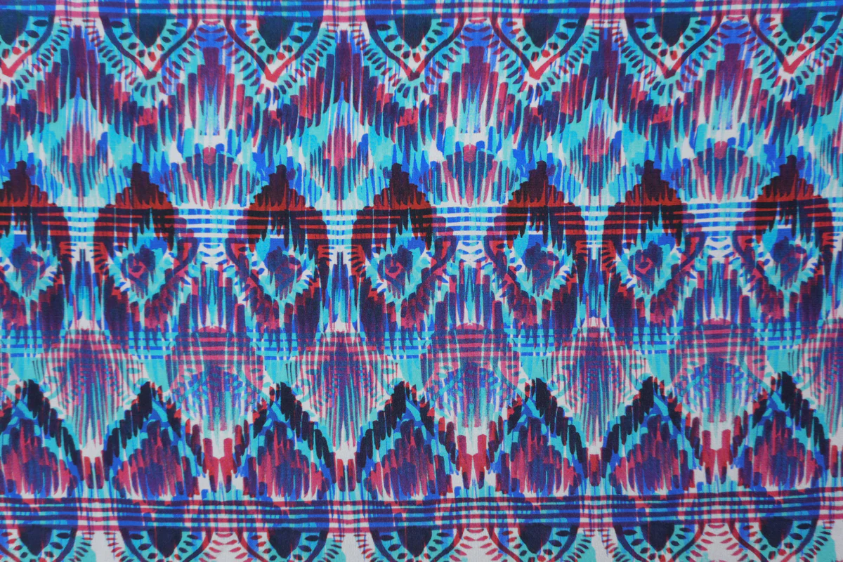 Blue Silk Peacock Tribal Printed Crepe De Chine Woven Fabric - Image 2