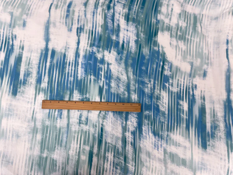 Blue-Teal-White Rayon Tie Dye Printed Momie Crepe Woven Fabric - Image 4