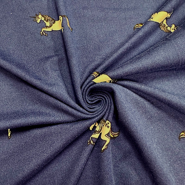 Blue Unicorn Print Double Brushed Jersey Knit Fabric - Image 3