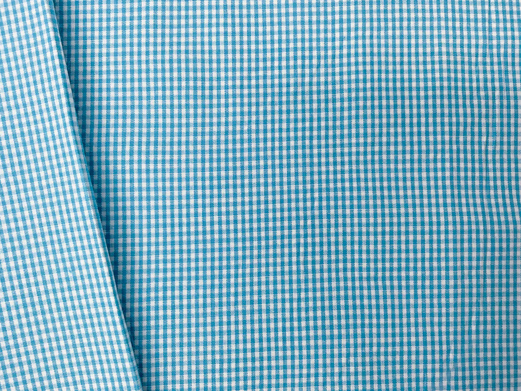 Blue-White Cotton Spandex Check Gingham Woven Fabric - Image 2