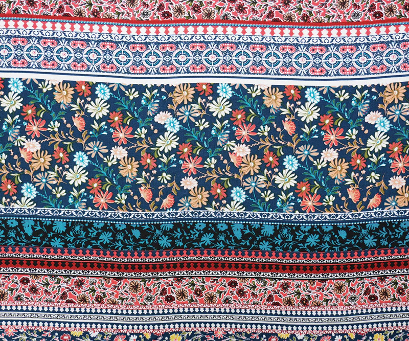Blue-White-Multi Rayon Floral Stripe Printed Challis Woven Fabric - Image 3