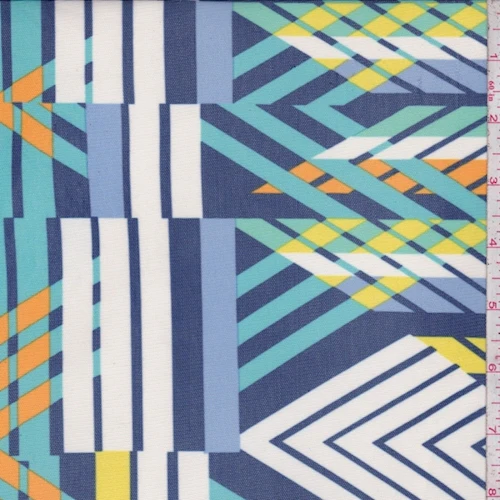 Blue/White Multi Stripe/Chevron Power Mesh Fabric