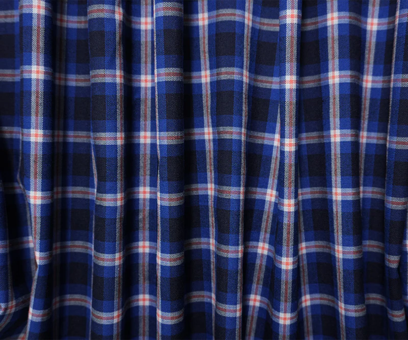 Blue-White-Orange Poly Wool Plaid Woven Shirting Fabric - Image 3