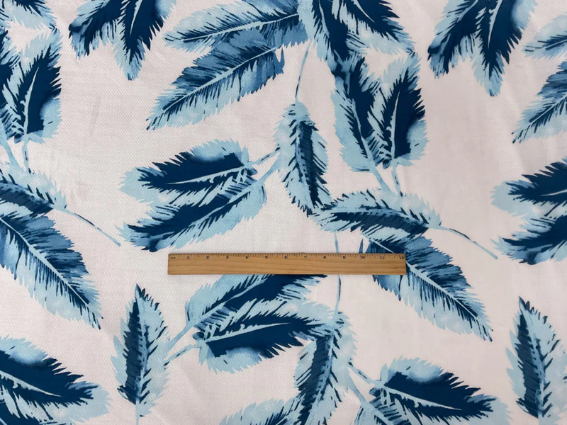 Blue-White Rayon Leaves Printed Dobby Woven Fabric - Image 4