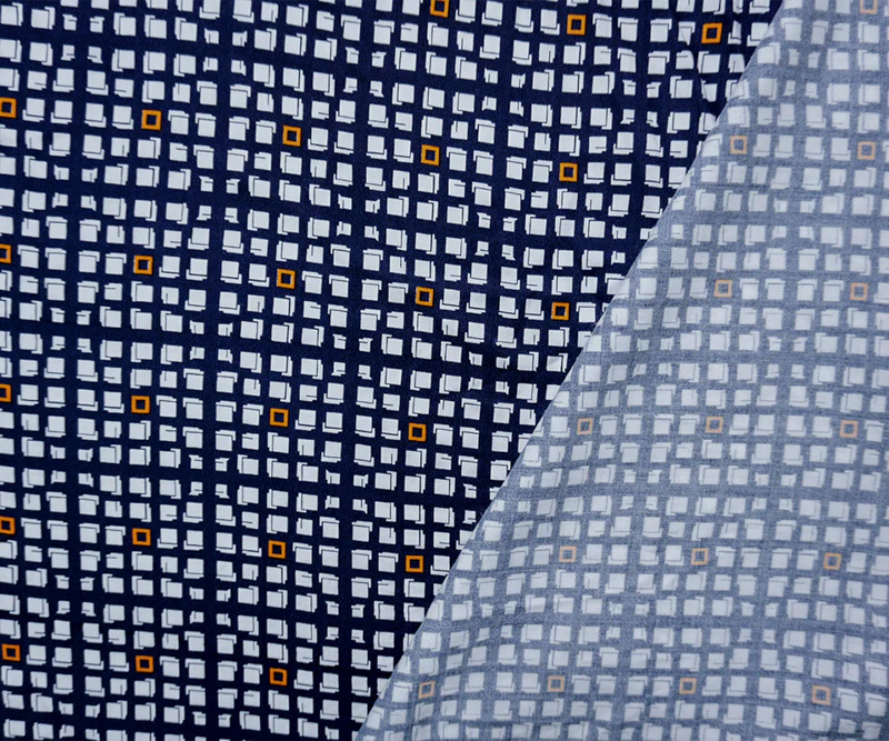 Blue-White-Yellow Rayon Geometry Printed Twill Woven Fabric - Image 2
