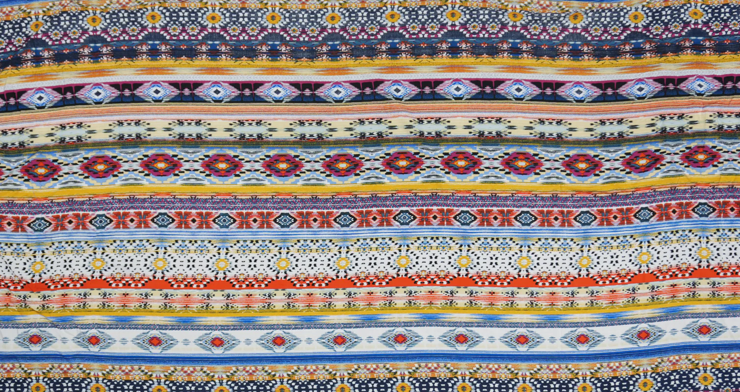 Blue-Yellow-Multi Rayon Aztec Printed Challis Woven Fabric - Image 2