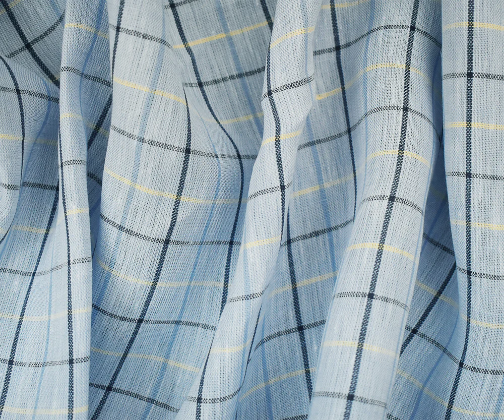 Blue-Yellow-Multi Spence Bryson Check Plaid Irish Linen Slub Woven Fabric - Image 2