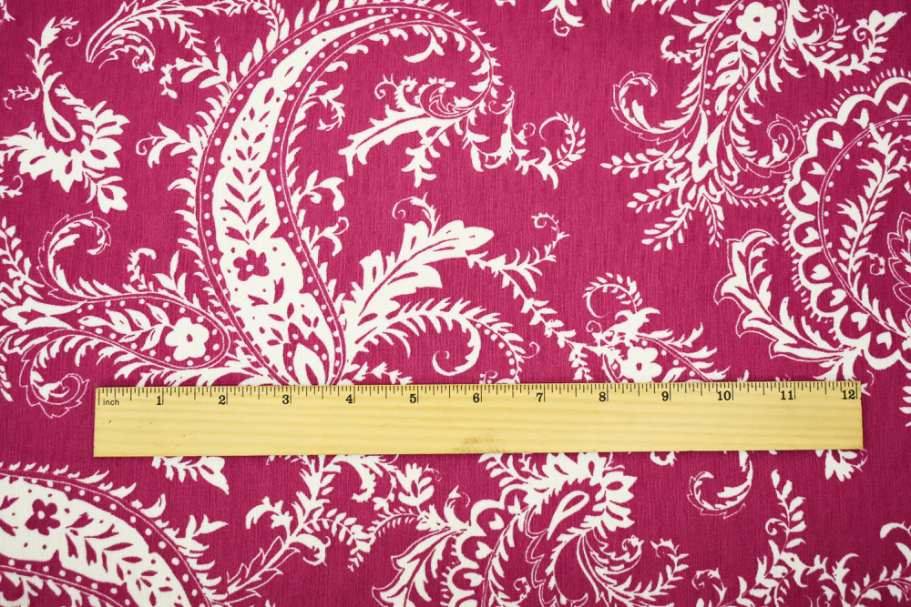 Blush Red-White Paisley Vine Printed Poly Slub Momie Crepe Woven Fabric - Image 4