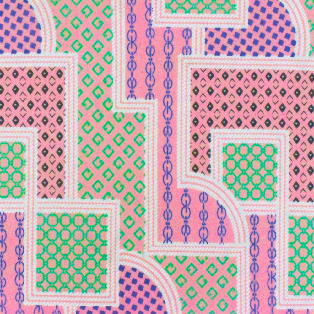 Boho Pink-White-Multi Frame Printed Stretch Polyester ITY Knit Fabric