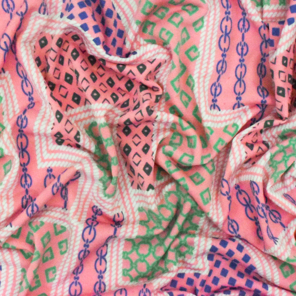 Boho Pink-White-Multi Frame Printed Stretch Polyester ITY Knit Fabric - Image 3