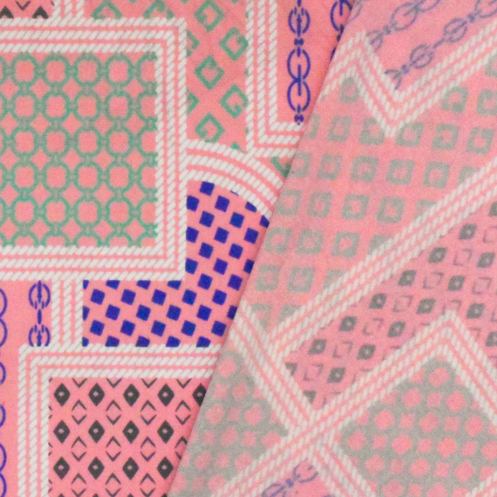 Boho Pink-White-Multi Frame Printed Stretch Polyester ITY Knit Fabric - Image 4