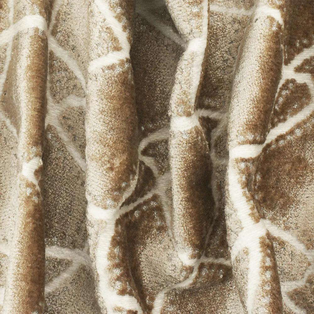 Brown-Beige-Silver Abstract Trellis Pile Velvet Jacquard Decorating Fabric - Image 2