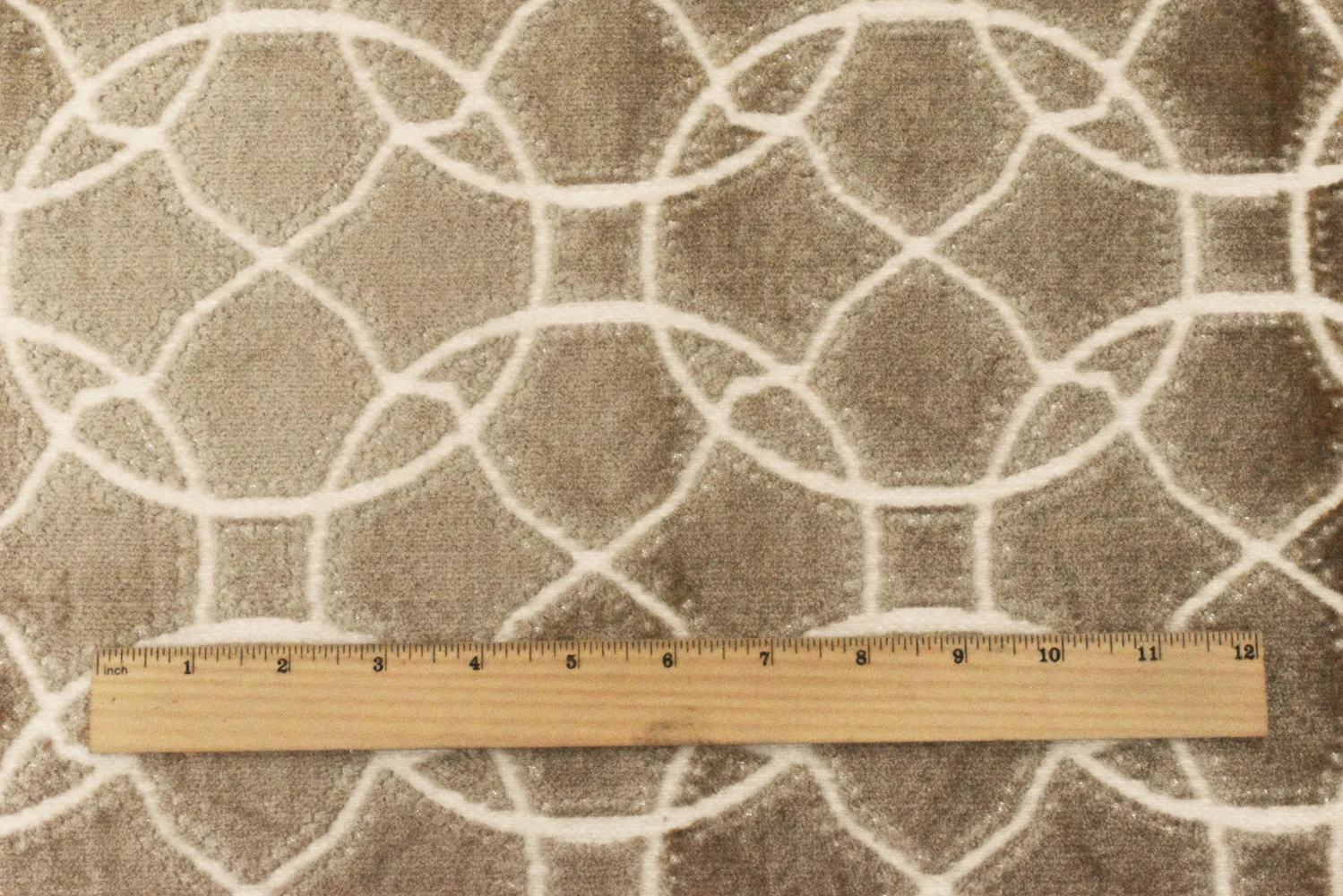Brown-Beige-Silver Abstract Trellis Pile Velvet Jacquard Decorating Fabric - Image 5