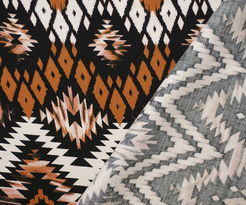 Brown-Black-Multi Rayon Aztec Printed Twill Woven Fabric - Image 2