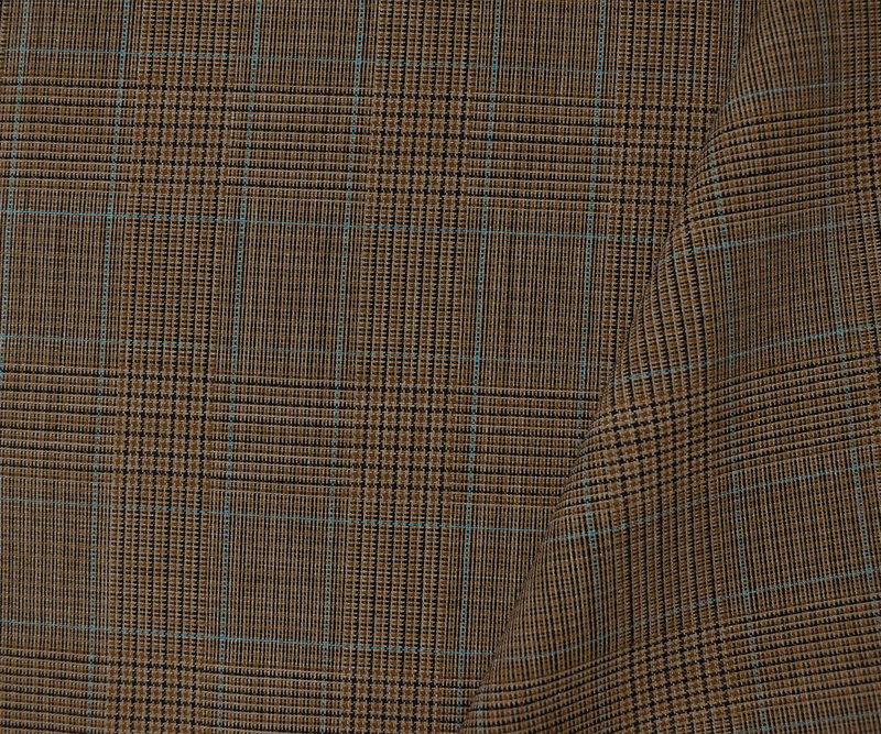 Brown-Blue-Black Tropical Poly Wool Plaid Woven Shirting Fabric - Image 2