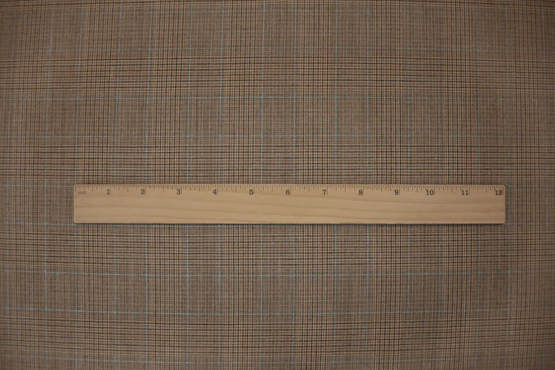 Brown-Blue-Black Tropical Poly Wool Plaid Woven Shirting Fabric - Image 5