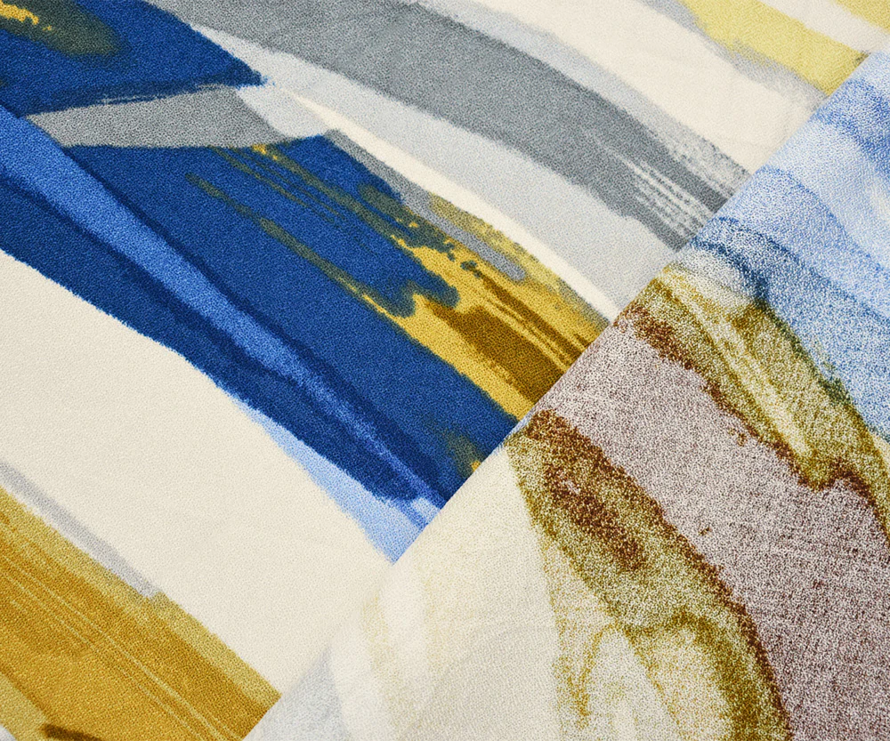 Brown-Blue-Multi Rayon Abstract Printed Crepe Dobby Woven Fabric - Image 3
