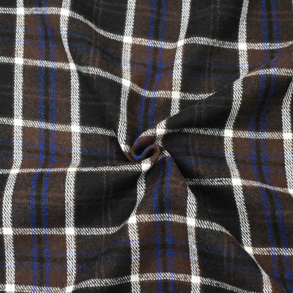 Brown-Bue-Multi Melton Poly-Wool Plaid Twill Woven Jacketing Fabric - Image 2