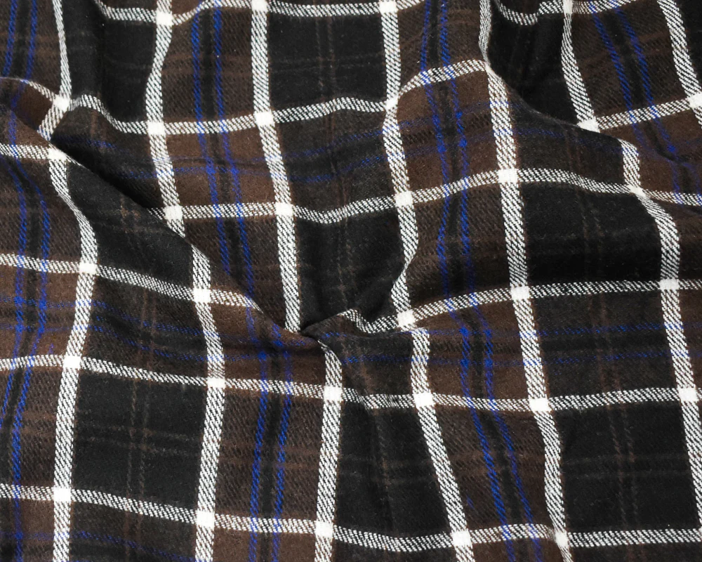 Brown-Bue-Multi Melton Poly-Wool Plaid Twill Woven Jacketing Fabric - Image 4