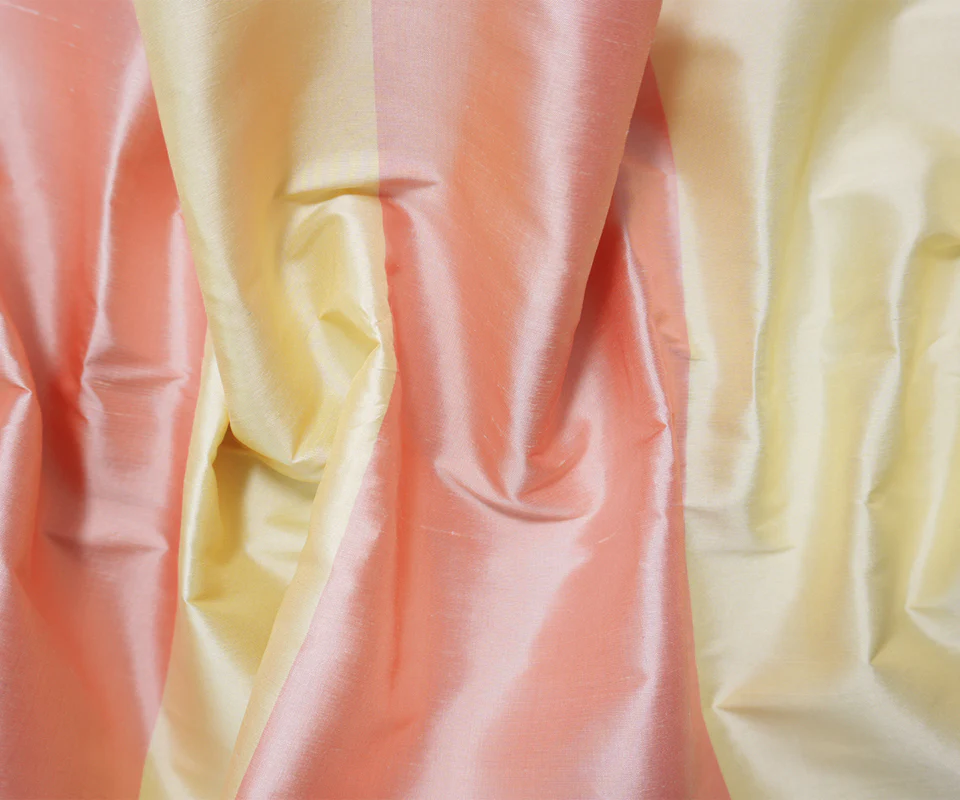Brown-Coral Silk Stripe Taffeta Woven Fabric - Image 4