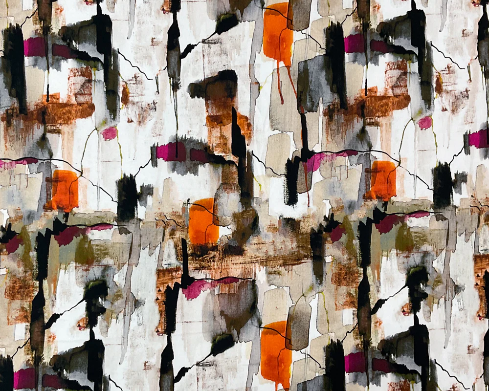 Brown Cotton Spandex Stretch Abstract Printed Jersey Knit Fabric - Image 3
