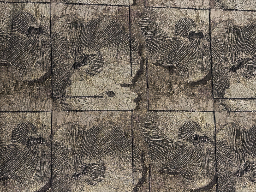 Brown-Gold Floral Tile Jacquard Matelasse Brocade Woven Fabric - Image 2