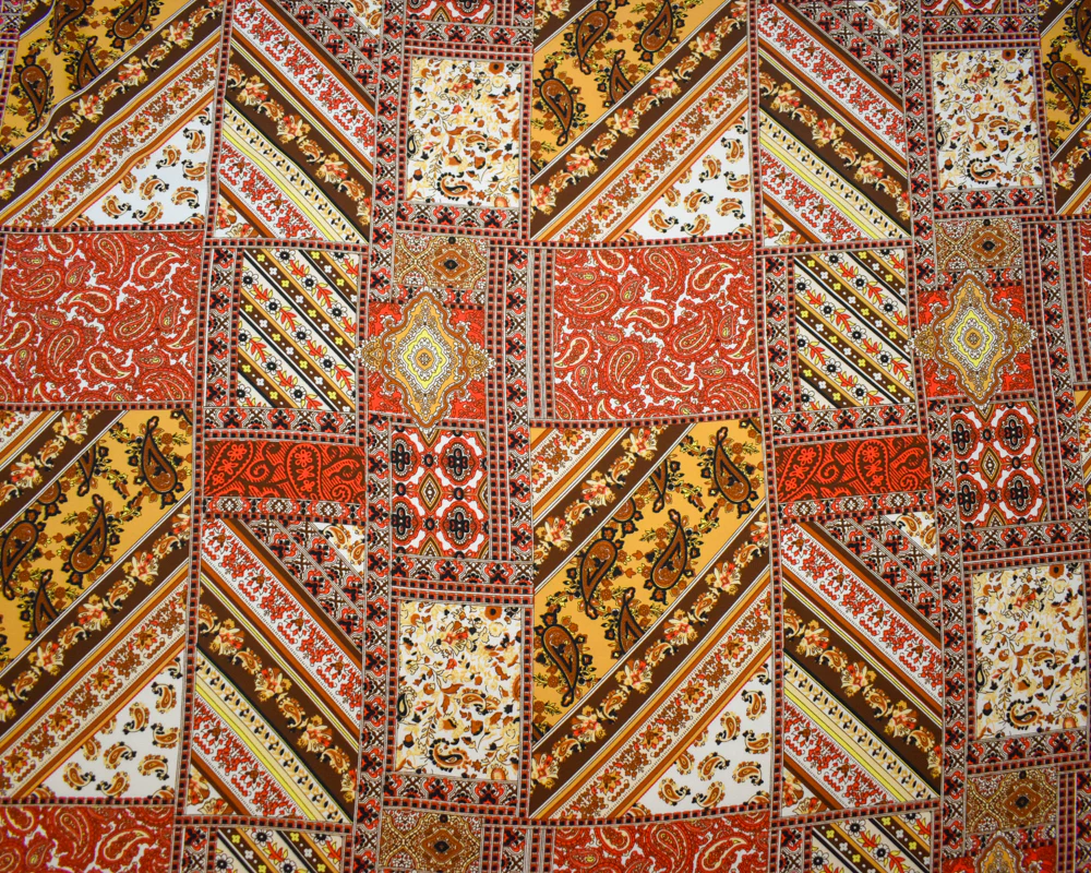 Brown-Multi Poly Paisley Bandana Printed Crepe Georgette Woven Fabric - Image 3