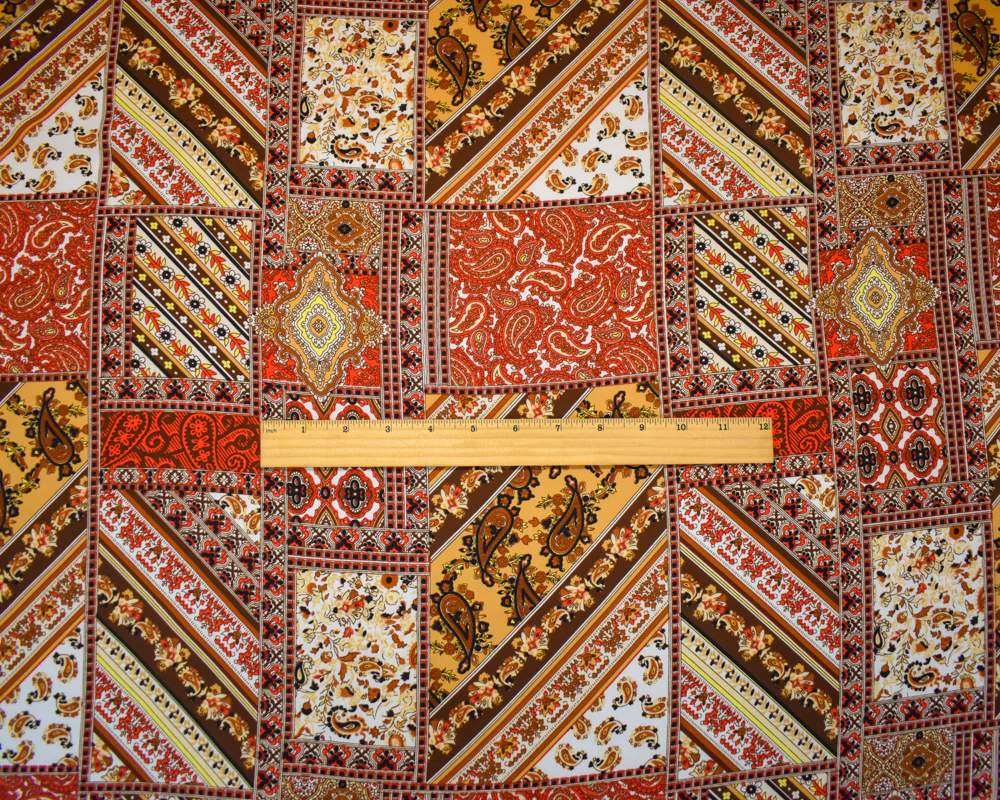 Brown-Multi Poly Paisley Bandana Printed Crepe Georgette Woven Fabric - Image 4