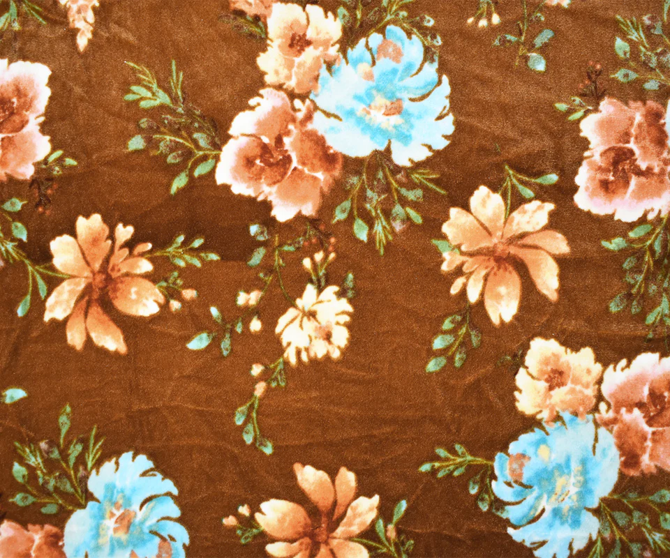 Brown-Multi Poly Stretch Spandex Floral Print Velvet Knit Fabric - Image 3