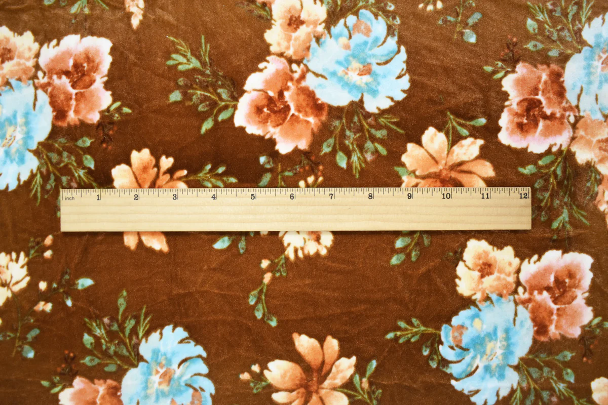 Brown-Multi Poly Stretch Spandex Floral Print Velvet Knit Fabric - Image 4