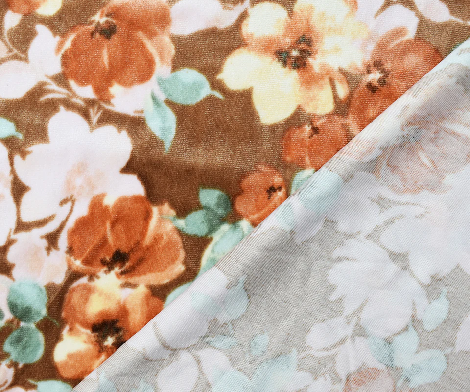 Brown-Multi Poly Stretch Spandex Floral Print Velvet Knit Fabric - Image 2