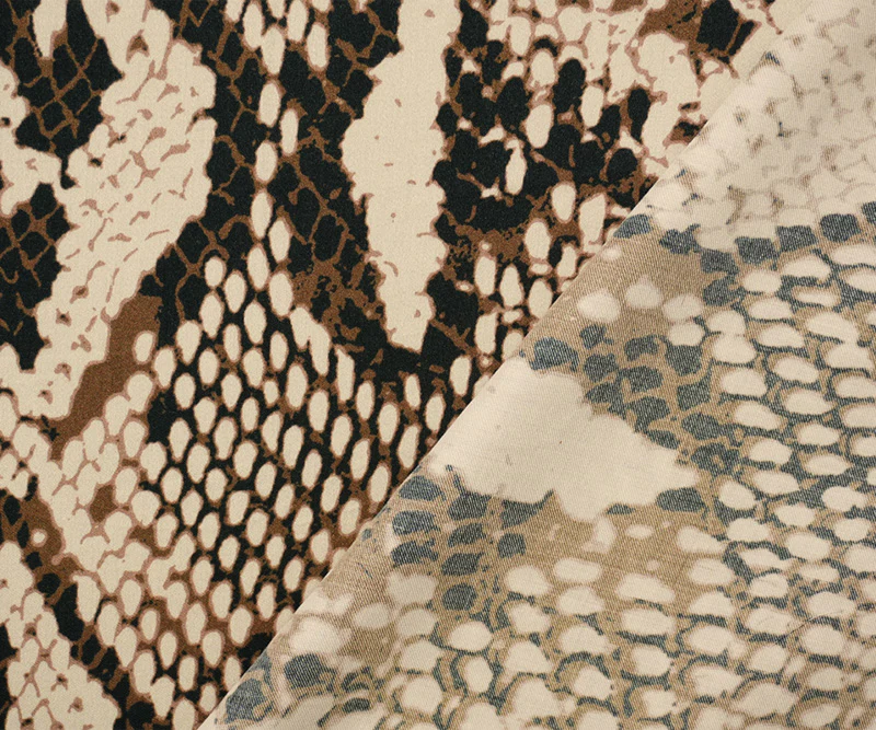 Brown-Multi Rayon Reptile Printed Twill Satin Woven Fabric - Image 2