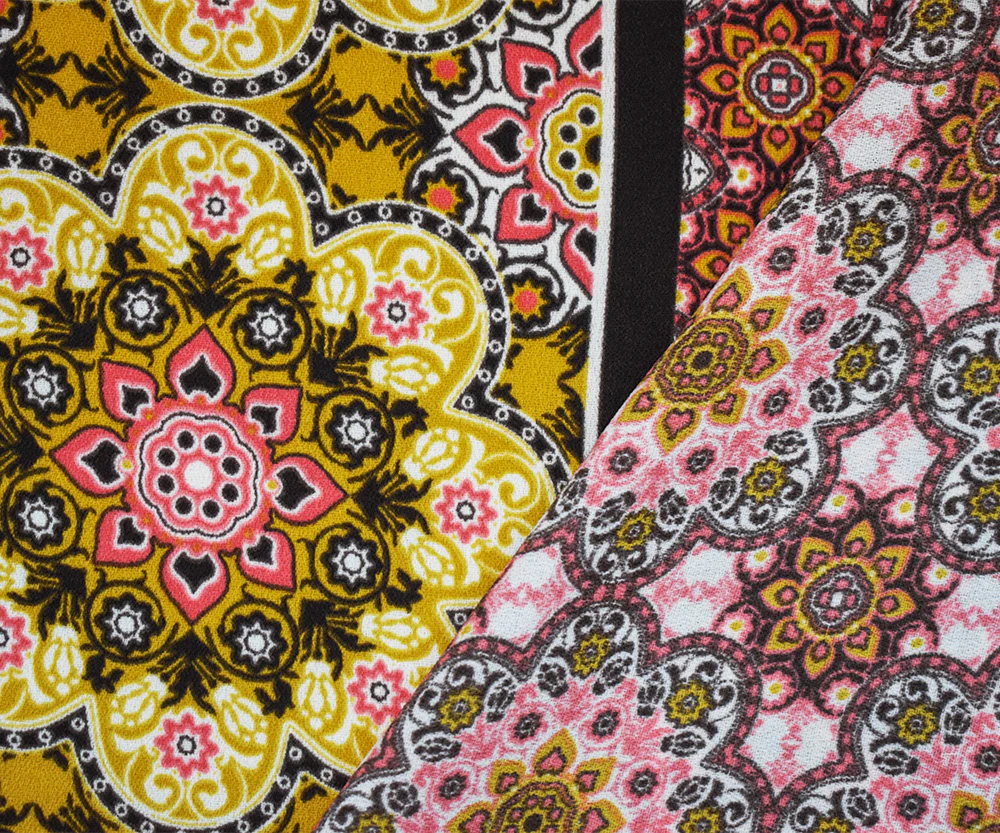 Brown-Orange-Multi Poly Floral Border Printed Crepe Momie Georgette Fabric - Image 3