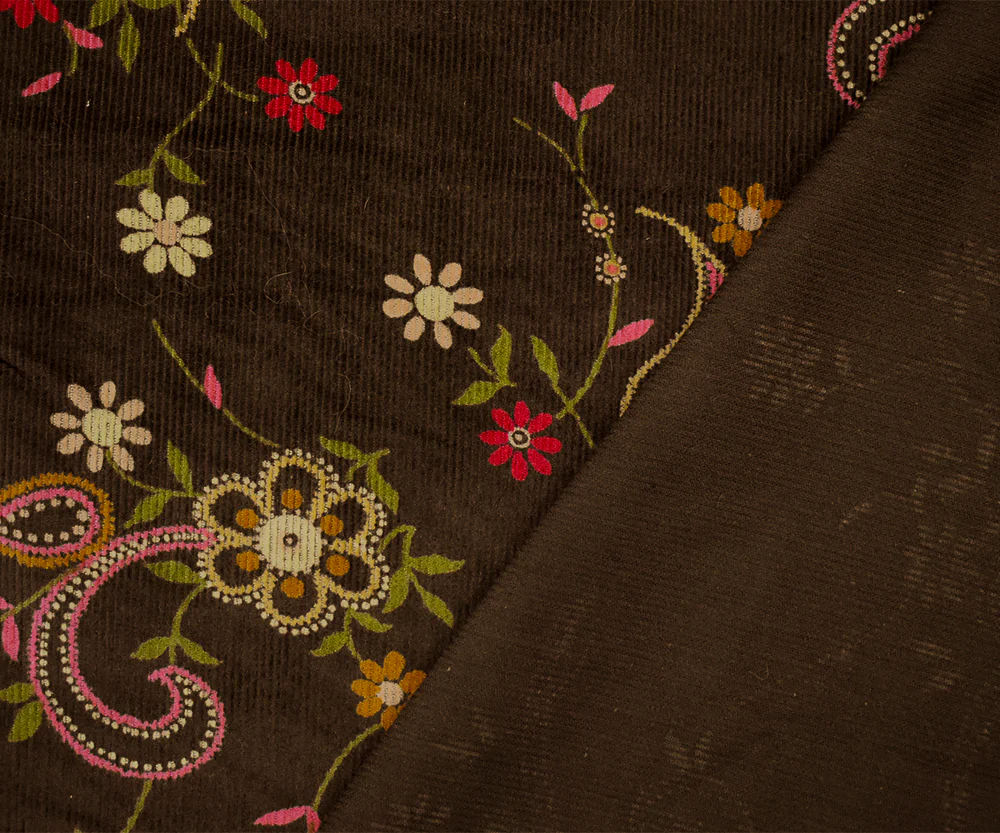 Brown-Pink-Multi Cotton Paisley Floral Printed Corduroy Woven Fabric - Image 2