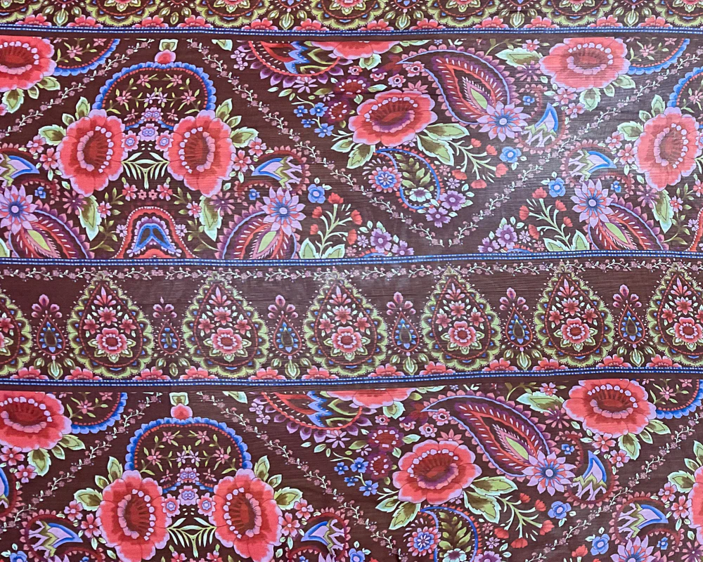 Brown-Red-Multi Poly Floral Printed Crinkle Yoryu Chiffon Woven Fabric - Image 3
