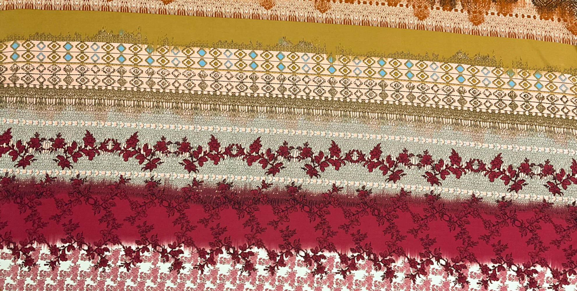 Brown-Red-Multi Poly Stripe Multi Pattern Printed Georgette Woven Fabric - Image 2