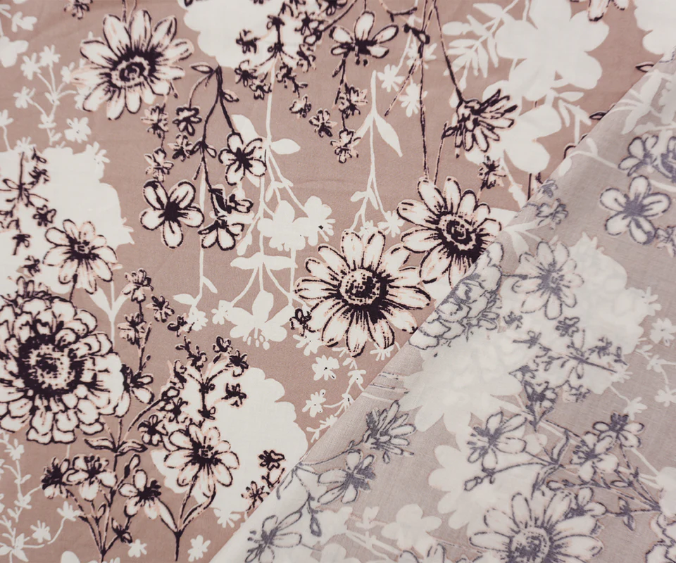 Brown-White-Multi Rayon Floral Printed Challis Woven Fabric - Image 3