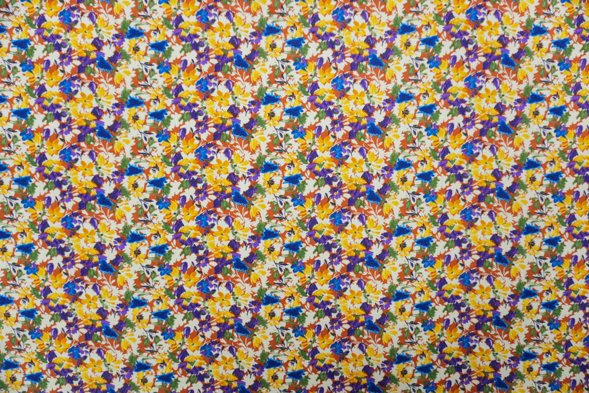 Brown-Yellow-Multi Rayon Floral Printed Voile Woven Fabric - Image 3