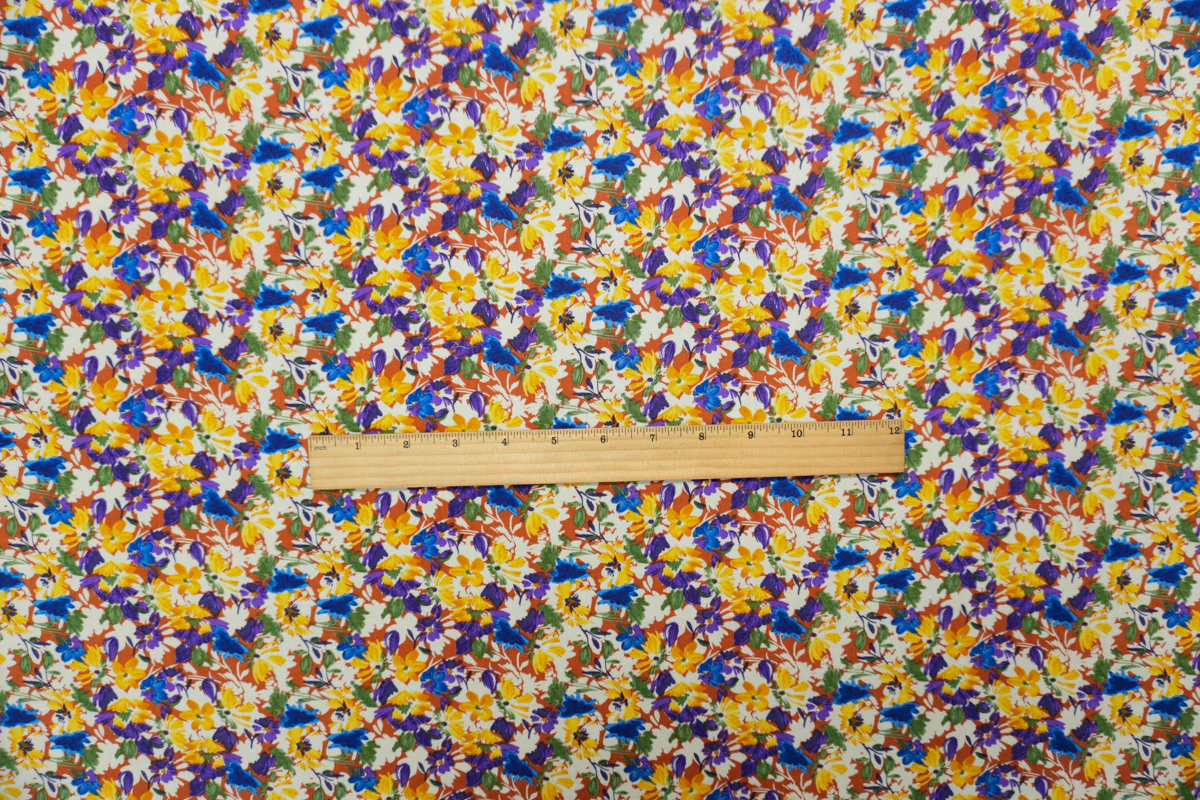 Brown-Yellow-Multi Rayon Floral Printed Voile Woven Fabric - Image 4