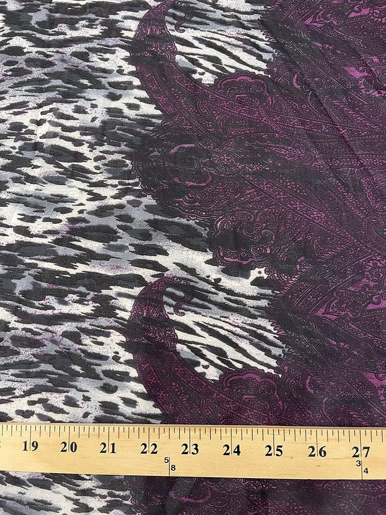 Burgundy Paisley Border Print Chiffon Fabric - Image 3