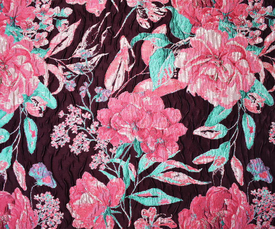 Burgundy-Pink Floral Jacquard Matelasse Brocade Woven Fabric - Image 4