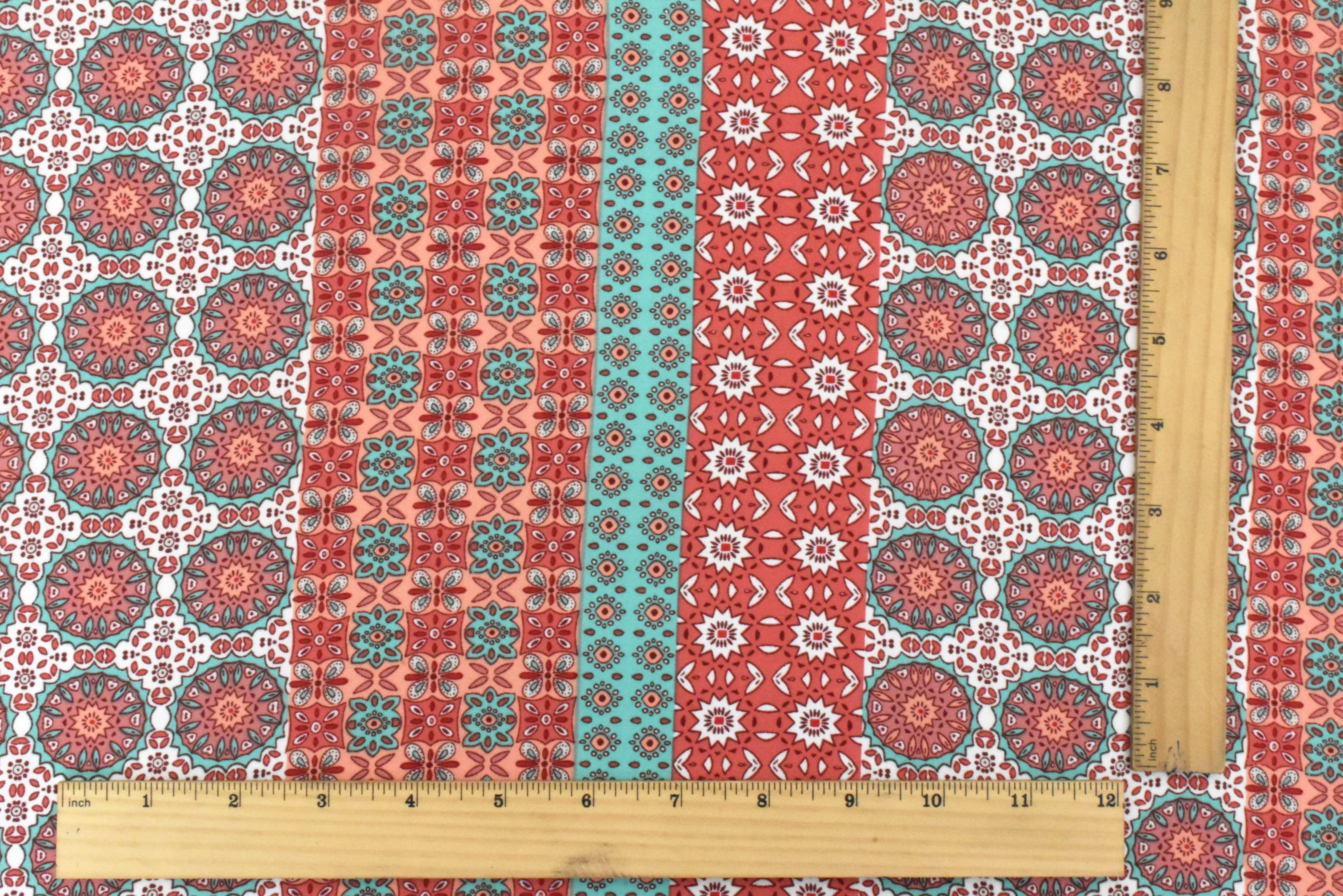Carol Pink-Teal-Multi Moroccan Printed Polyester Georgette Woven Fabric - Image 5