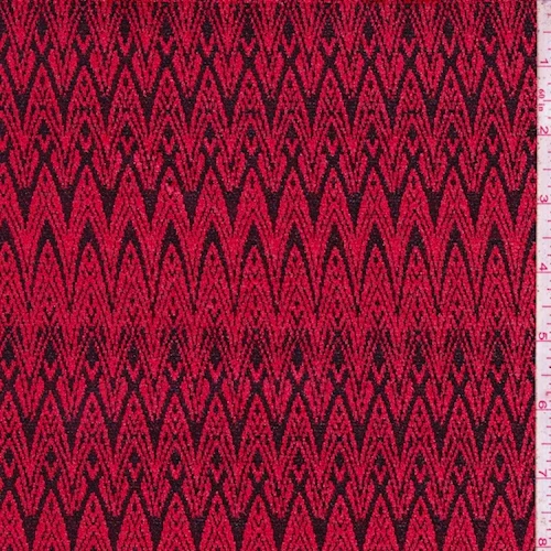 Cherry/Black Art Deco Jacquard Double Knit Fabric