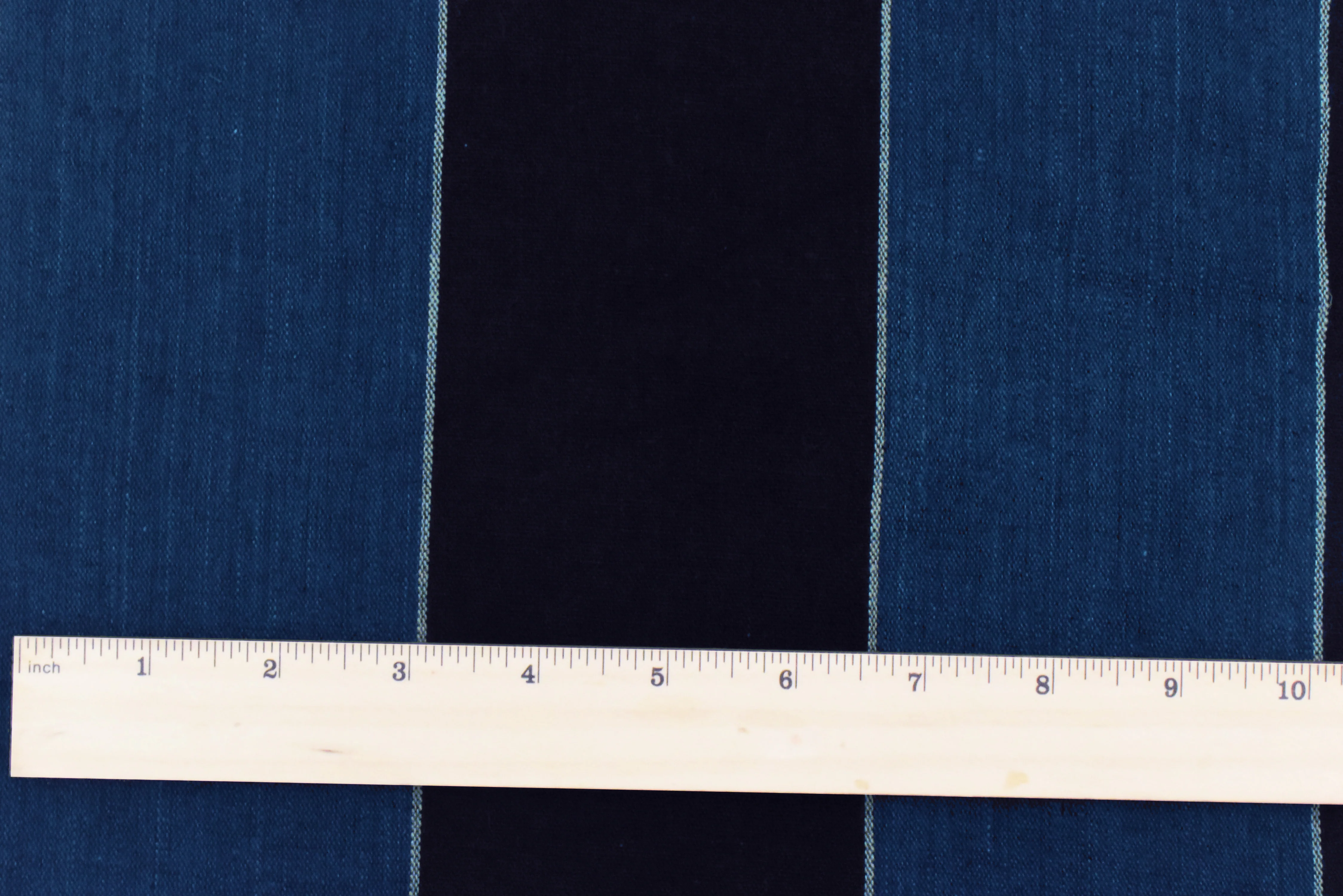 Classic Blue-Navy-Ivory Cotton Stripe Pattern Slub Twill Woven Fabric - Image 3