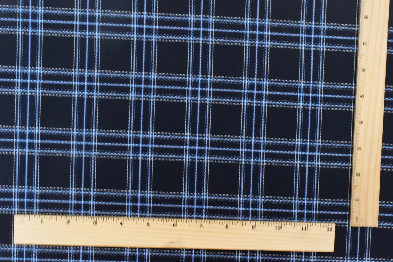 Cold Black-Blue-Multi Plaid Poly-Wool Twill Woven Fabric - Image 5