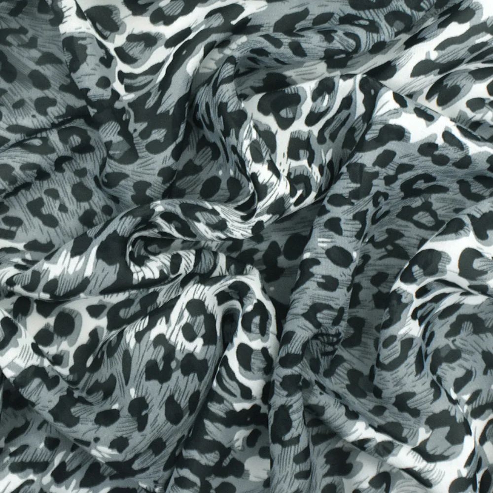 Cold Gray-Black Cheetah Printed Polyester Chiffon Woven Fabric - Image 3