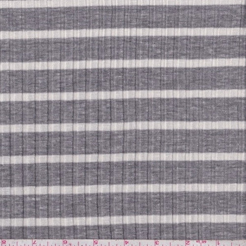 Concrete/Ivory Stripe Poor Boy Rib Knit Fabric