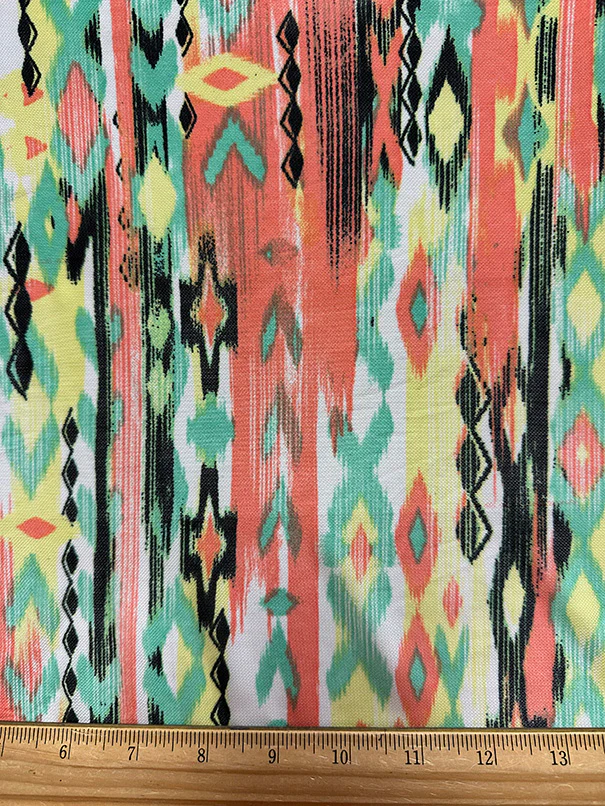 Coral Aztec Multi Print Stretch Mesh Fabric - Image 3